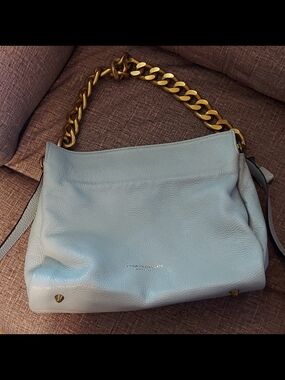 Viola Castellina Light Blue Leather Shoulder Bag with Gold Chain Strap